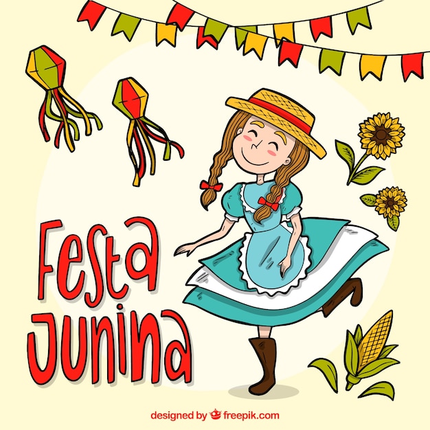 Vetor grátis fundo de festa junina com garota