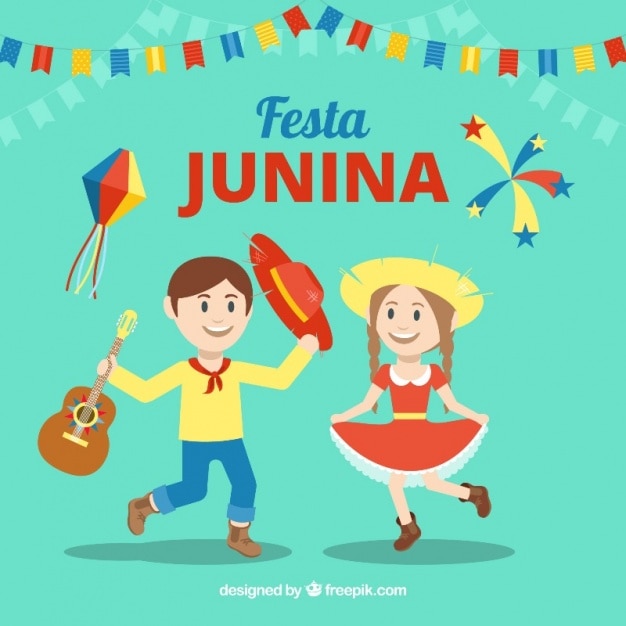 Vetor grátis fundo de festa junina com pessoas dançando