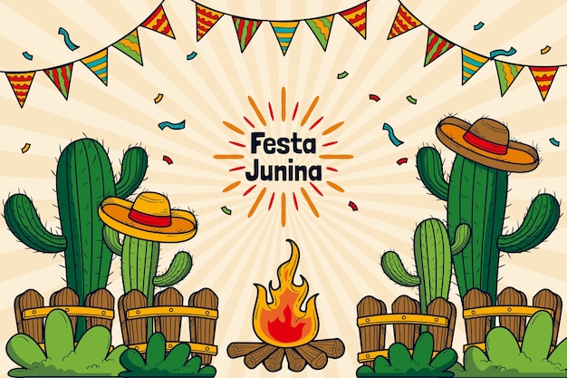 Fundo de festas juninas desenhado a mão