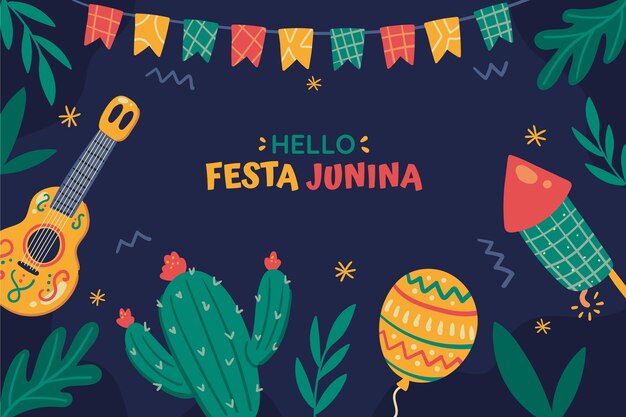 Fundo de festas juninas plano desenhado à mão