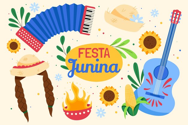 Fundo de festas juninas plano desenhado à mão