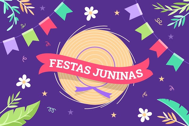 Fundo de festas juninas plano desenhado à mão