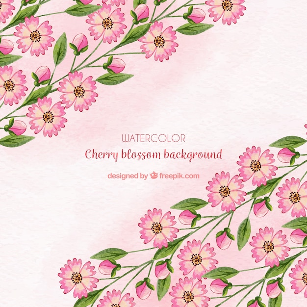 Vetor grátis fundo de flor de cerejeira com flores de aguarela