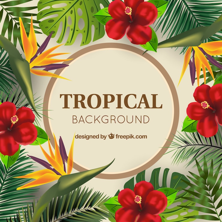 Vetor grátis fundo de flor tropical realista com círculo