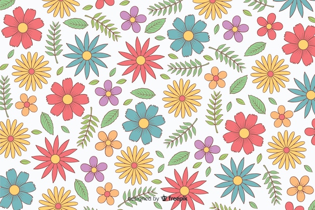 Fundo de flores coloridas mão desenhada