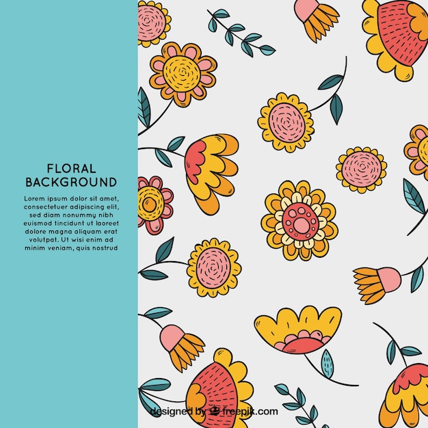 Fundo de flores coloridas na mão desenhada estilo