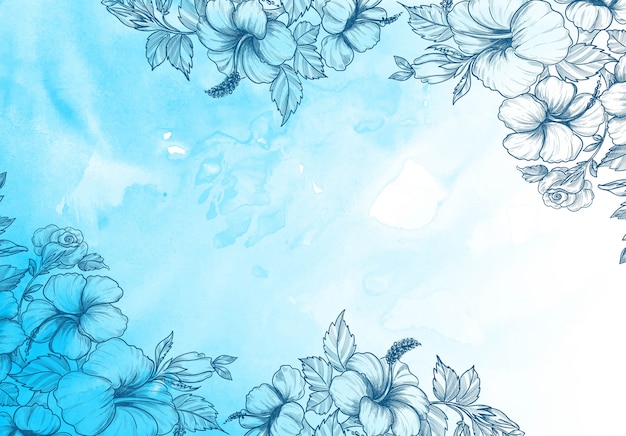 Fundo de flores decorativas com desenho aquarela azul