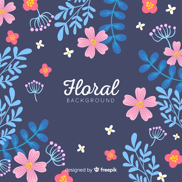 Fundo de flores e folhas planas