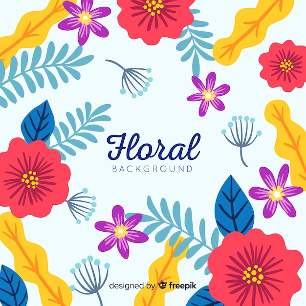 Fundo de flores e folhas planas