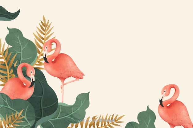 Vetor grátis fundo de folhas e flamingos tropical
