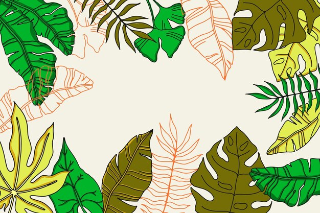 Fundo de folhas tropicais desenhadas à mão