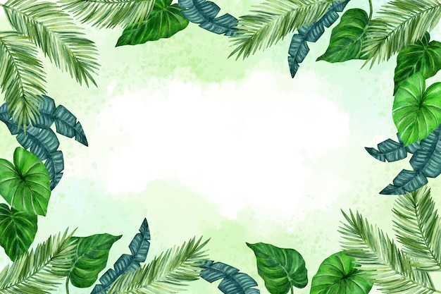 Fundo de folhas tropicais em aquarela pintada à mão