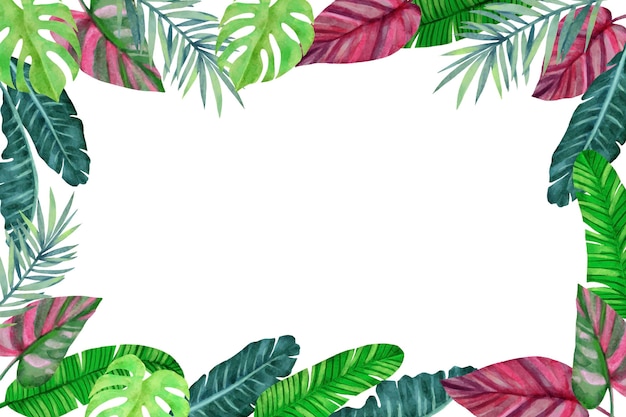 Fundo de folhas tropicais em aquarela pintada à mão