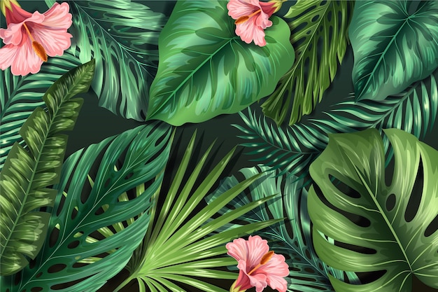 Fundo de folhas tropicais realistas