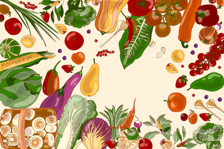 Vetor grátis fundo de frutas e legumes