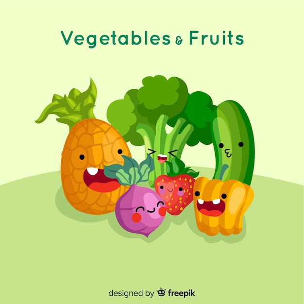 Fundo de frutas e vegetais engraçado mão desenhada