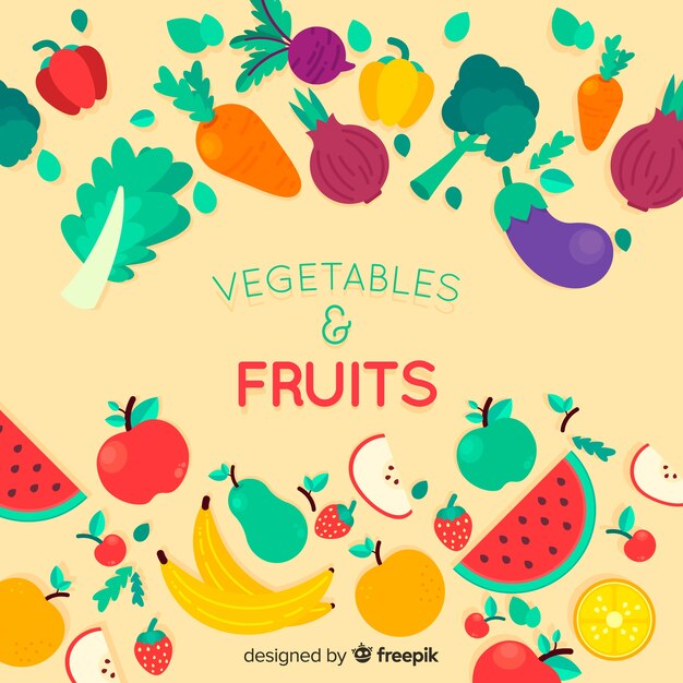 Fundo de frutas e vegetais frescos mão desenhada