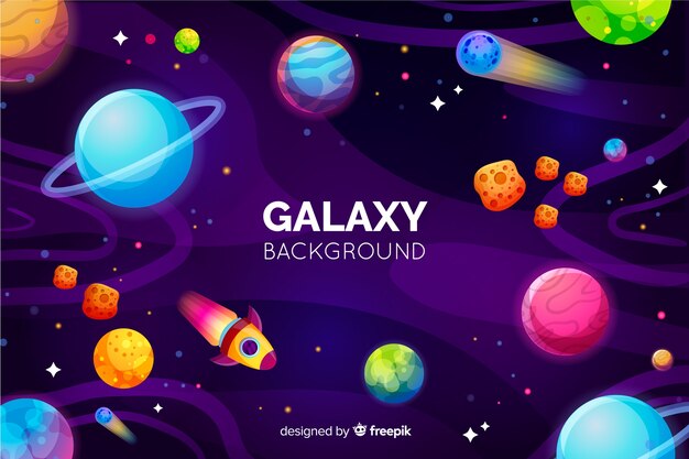 Fundo de galáxia com planetas coloridas
