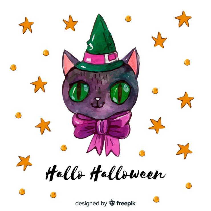Vetor grátis fundo de gato de halloween em estilo aquarela