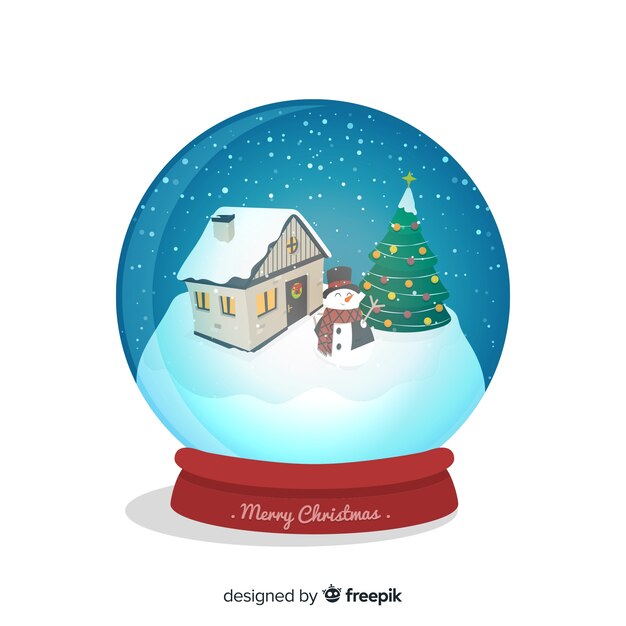 Fundo de globo de bola de neve de Natal em design plano