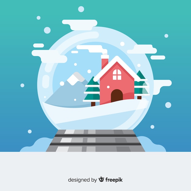 Vetor grátis fundo de globo de bola de neve de natal em design plano