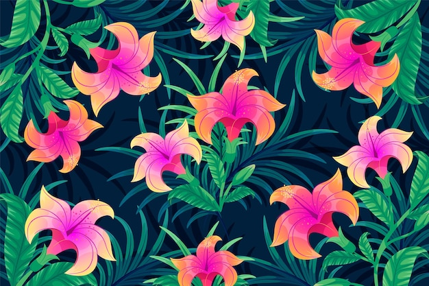 Fundo de gradiente de folhas tropicais