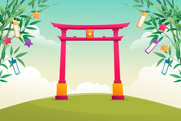 Vetor grátis fundo de gradiente tanabata com portão do templo