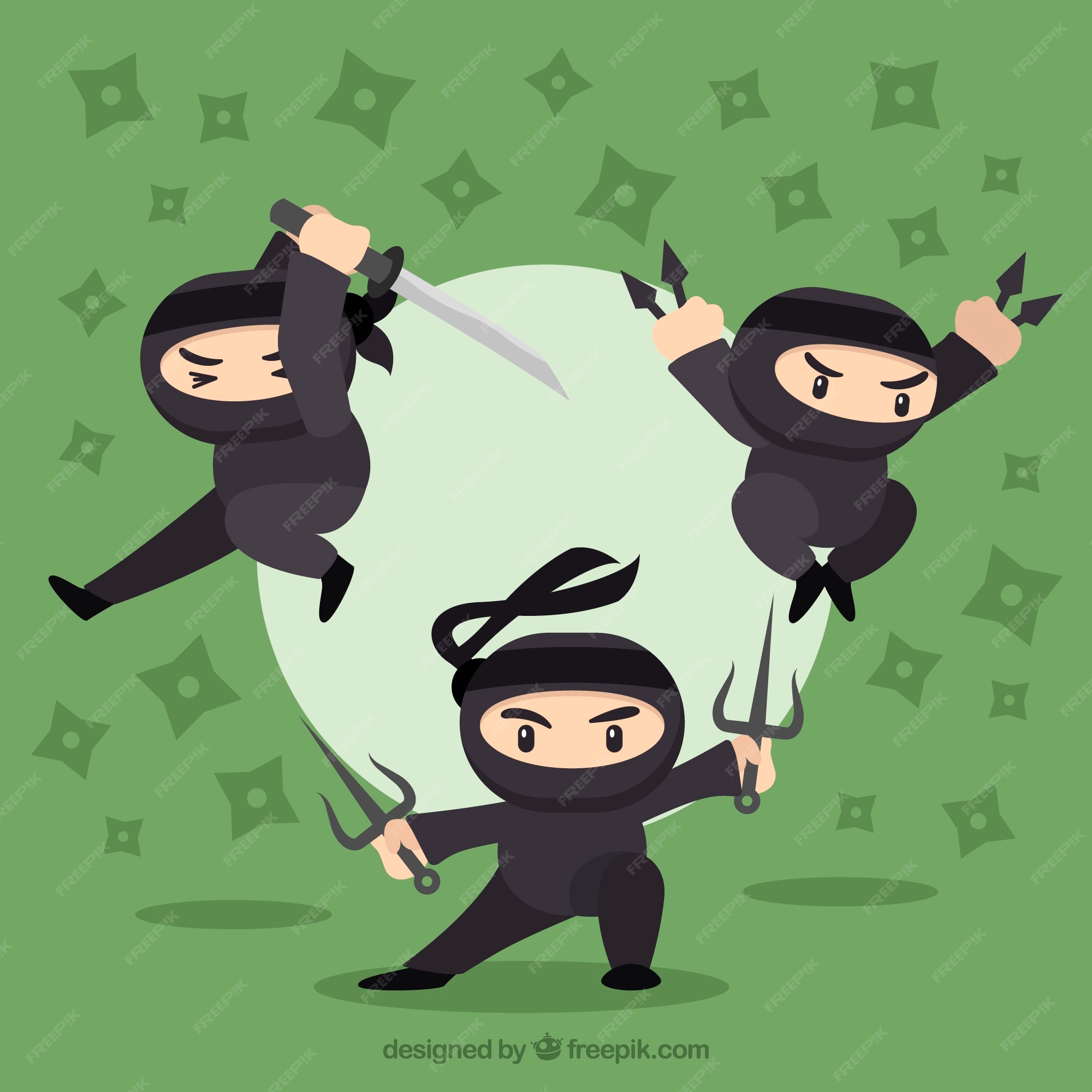 Ilustração Vetorial De Um Ninja De Desenho Animado Segurando Uma Espada.  Fundo Vermelho Com Um Círculo Branco. Roupa Preta. Royalty Free SVG,  Cliparts, Vetores, e Ilustrações Stock. Image 45343229