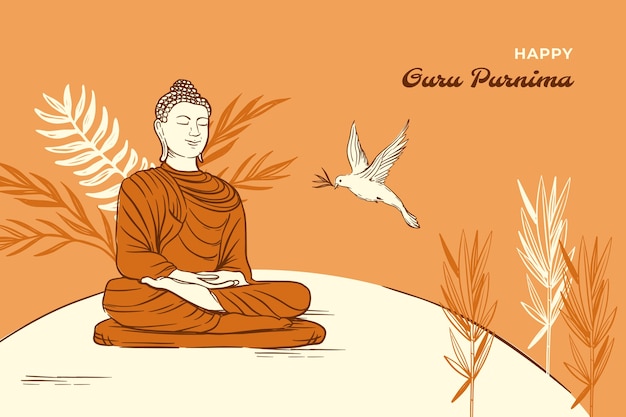 Vetor grátis fundo de guru purnima desenhado à mão com estátua