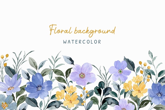 Fundo de jardim floral roxo amarelo com aquarela