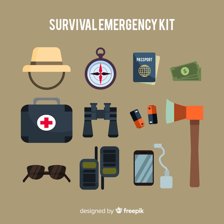 Vetor grátis fundo de kit de emergência de sobrevivência