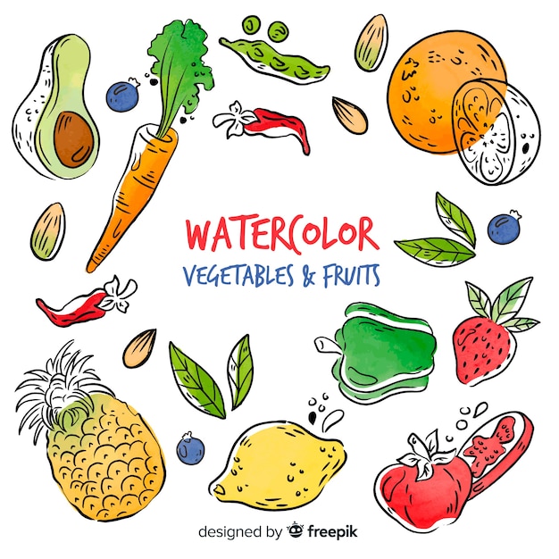 Vetor grátis fundo de legumes e frutas em aquarela