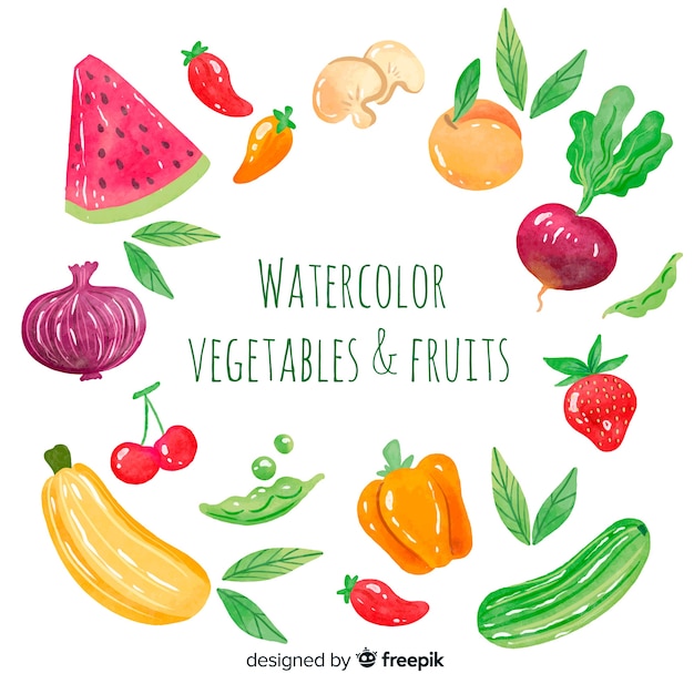 Fundo de legumes e frutas em aquarela