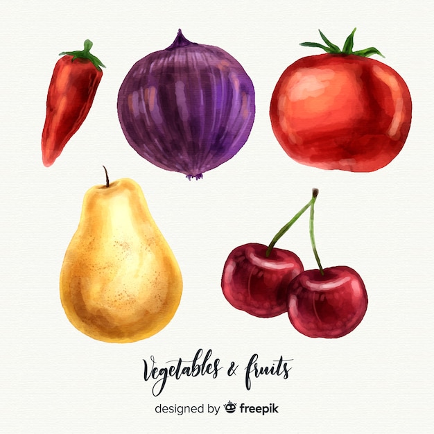 Fundo de legumes e frutas em aquarela