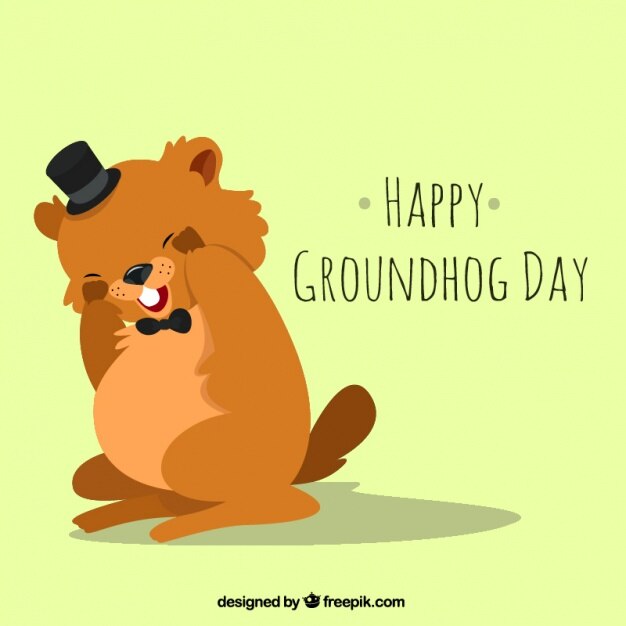 Vetor grátis fundo de lindo dia de groundhog com chapéu