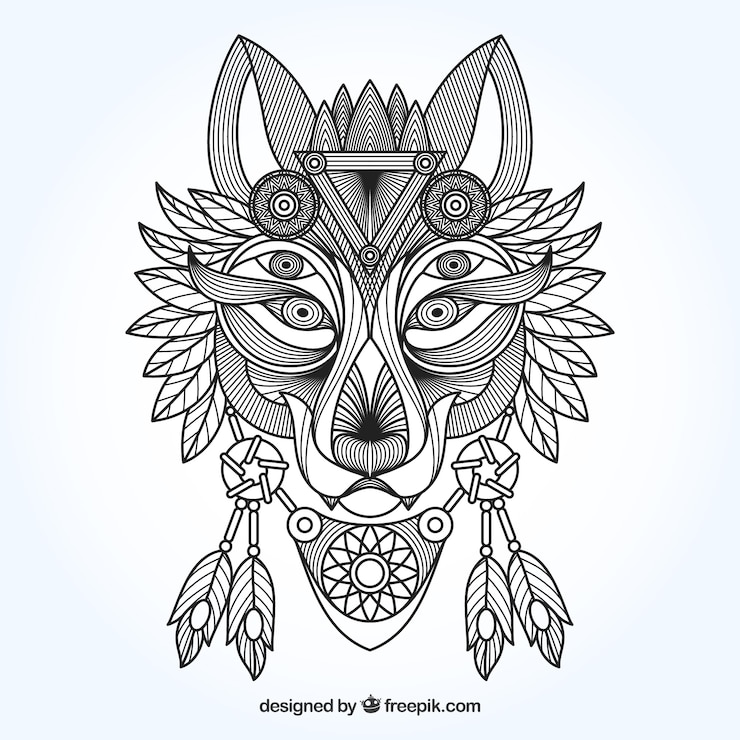 Vetor grátis fundo de lobo ornamental étnico