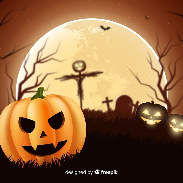 Fundo de lua cheia de halloween realista