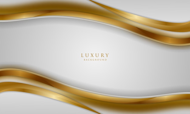 Fundo de luxo branco curva elegante com elementos de linhas douradas e efeito de desfoque