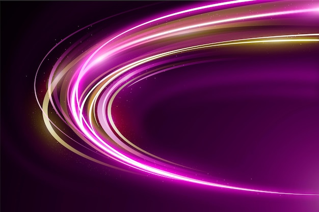 Fundo de luzes de néon de velocidade dourada e violeta