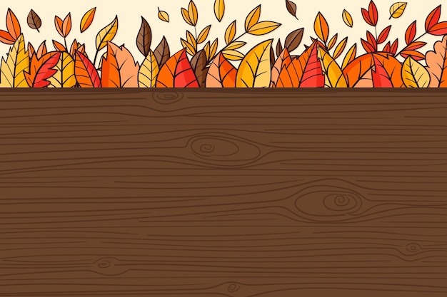Fundo de madeira de outono desenhado à mão