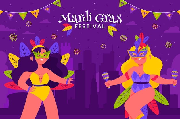 Vetor grátis fundo de mardi gras plano