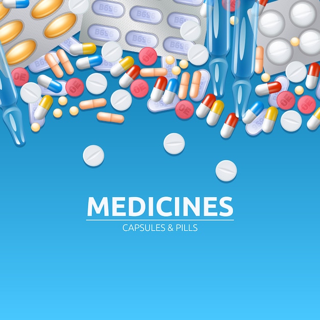 Fundo de medicamentos com pílulas coloridas comprimidos e cápsulas