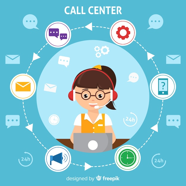 Fundo de moderno call center em design plano