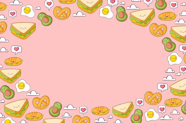 Fundo de moldura de comida fofa desenhada à mão