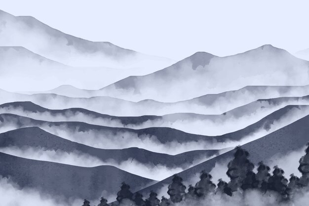 Fundo de montanhas cinzentas em aquarela