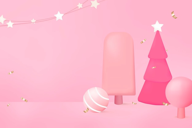 Fundo de natal 3d, vetor de design festivo e rosa