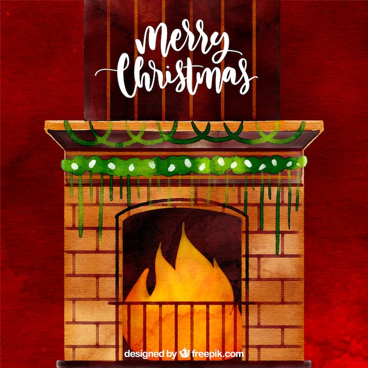 Vetor grátis fundo de natal com lareira