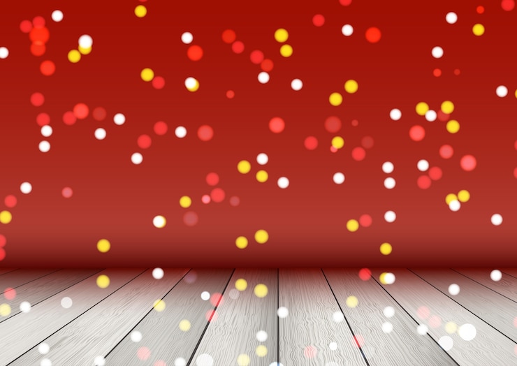 Vetor grátis fundo de natal com mesa de madeira e luzes de bokeh
