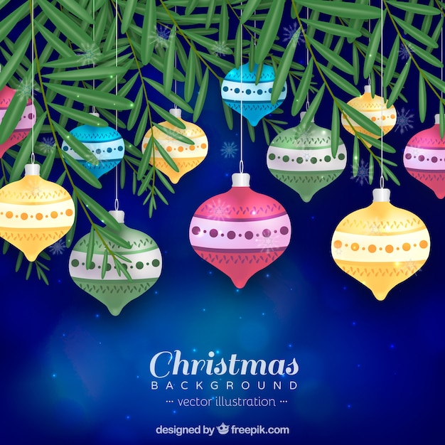 Fundo de natal com ornamentos realistas