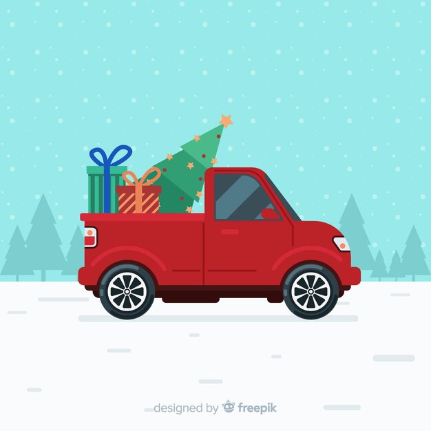 Fundo de Natal de caminhão de entrega de árvore